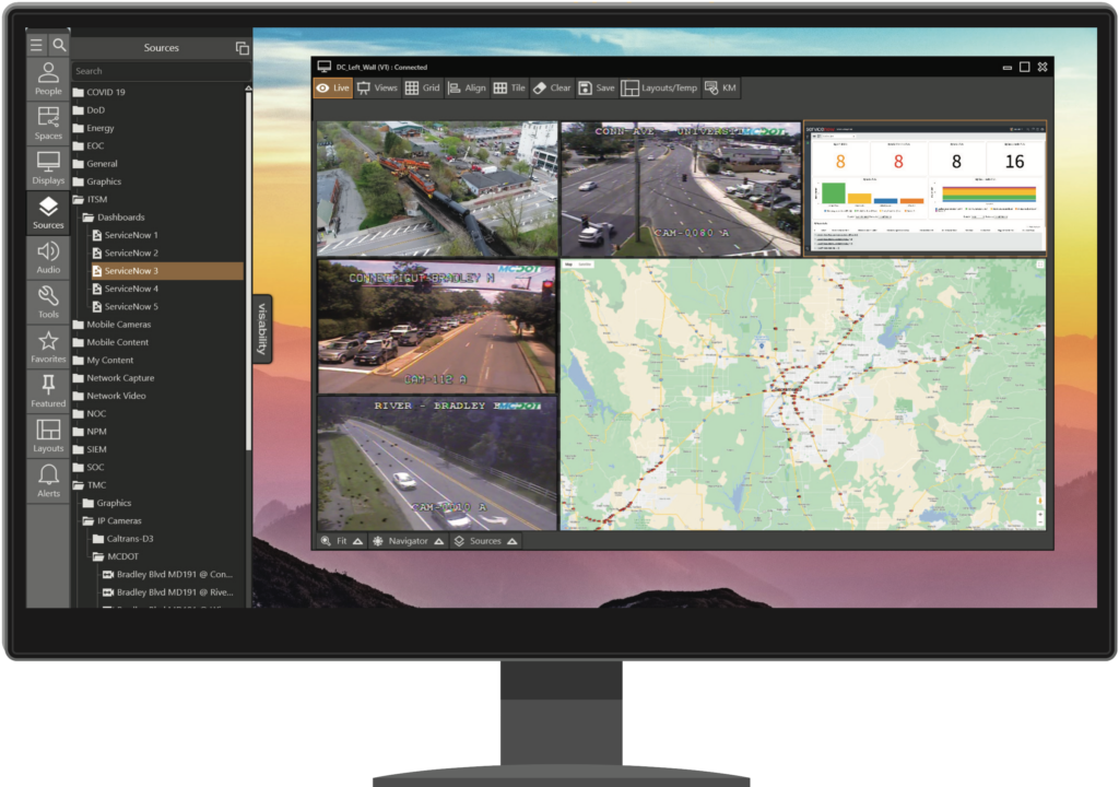 Pictured: A PC workstation display, running Activu visability video wall video controller software.